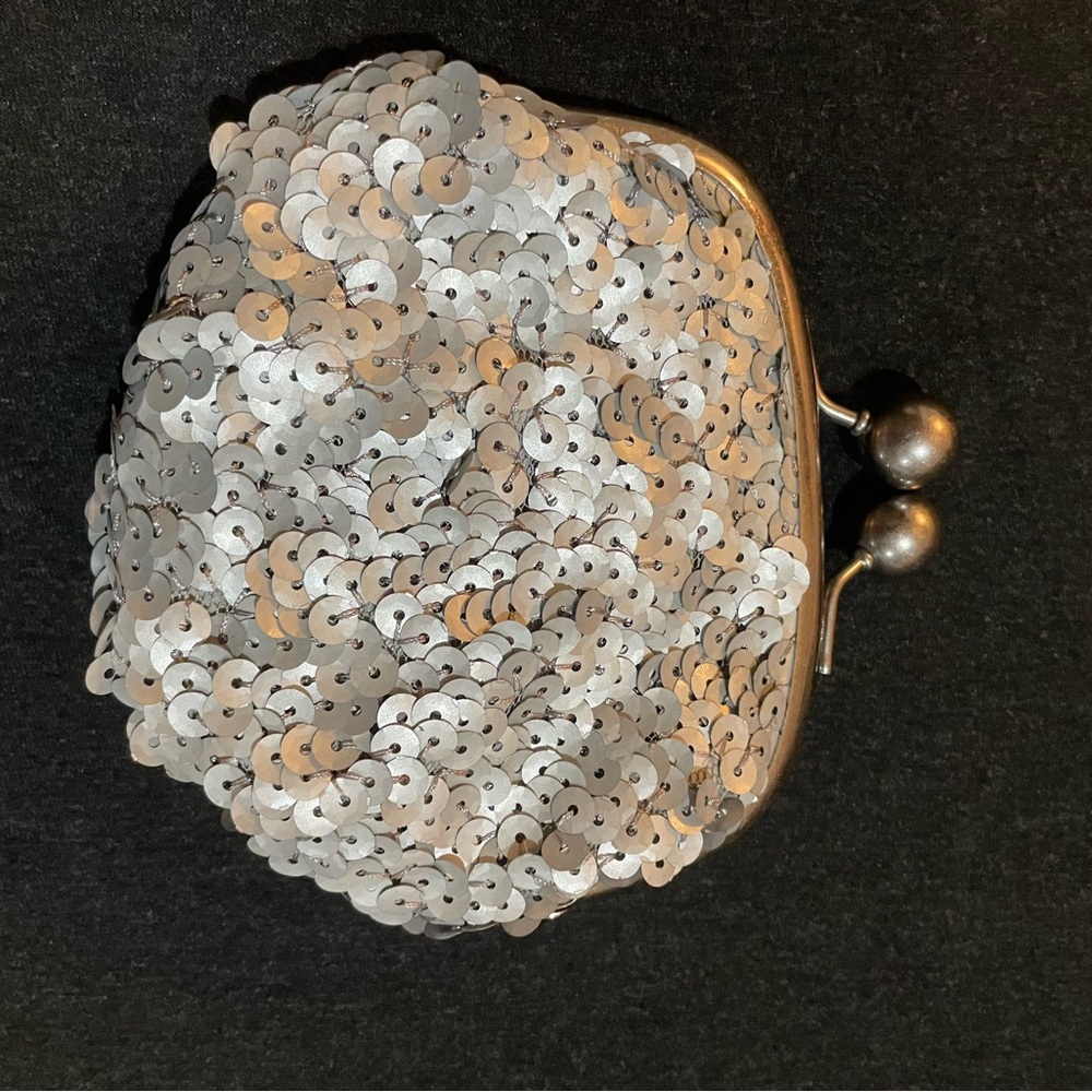 Simply Vera Vera Wang Brushed Silver Sequins/Leather Change Purse